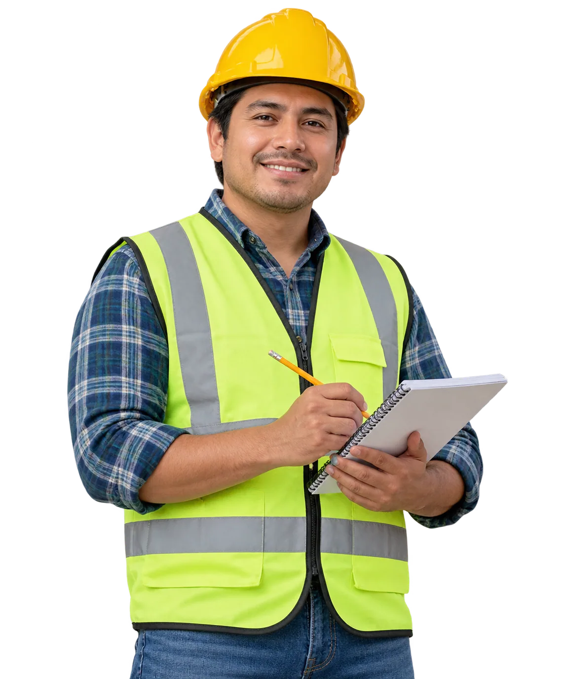Profesional de seguridad industrial con casco y chaleco
